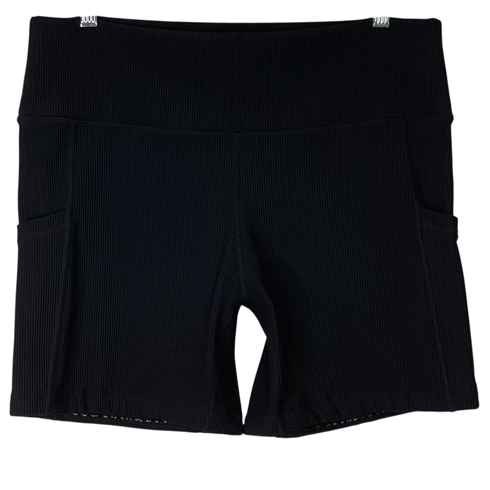 CVG Black Ribbed 5" Bike Shorts with Side Pockets Size XL No-Slip Strip Active - Picture 2 of 7